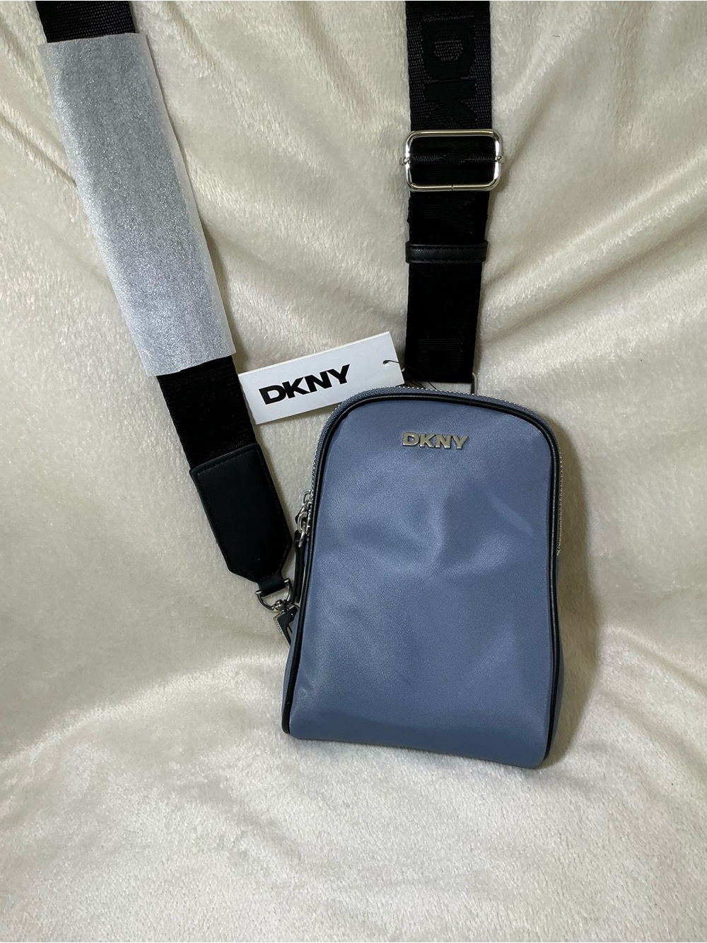 NEW! DKNY Harrow Small Sling Pack Canvas Blue Crossbody Bag NWT